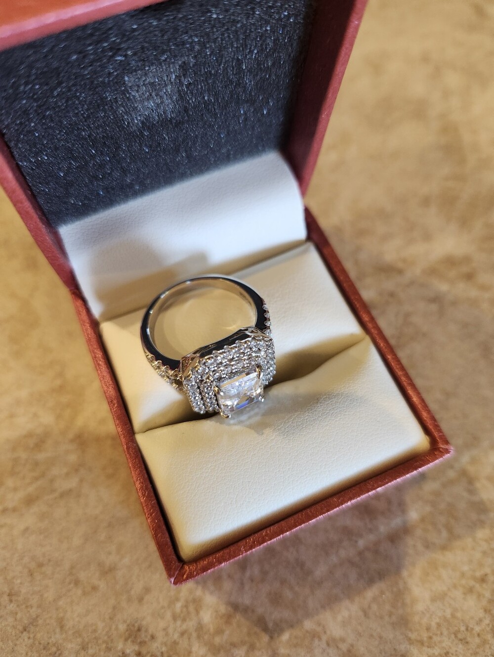 Berricle Emerald Cut Double Halo CZ Ring Sz 7/17.3mm 925 Sterling - Picture 3 of 11
